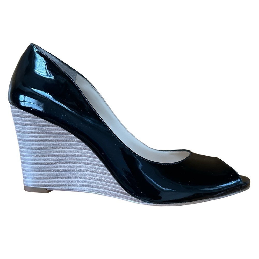 Jessica Simpson Black Patent Leather  Peep Toe Wedges. Size 8